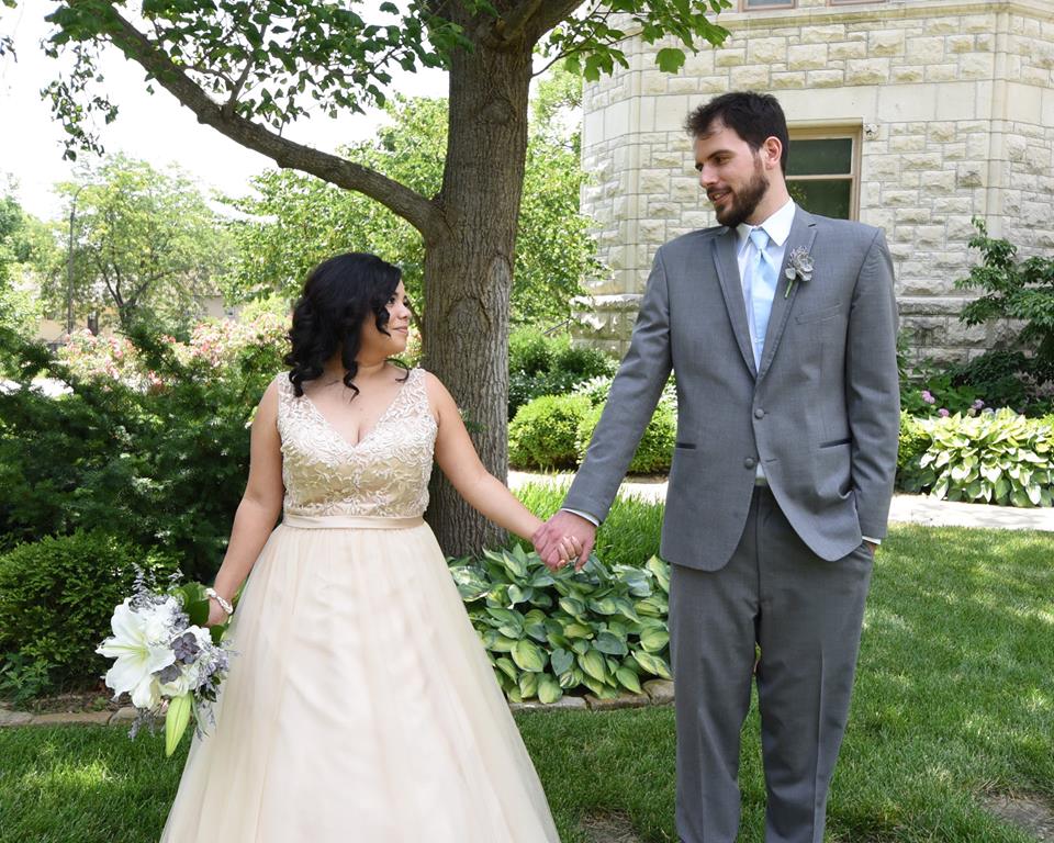 Thomas with wife on wedding day