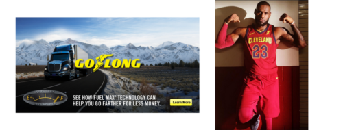 GoodYear advertisement on the left, LeBron James on the right