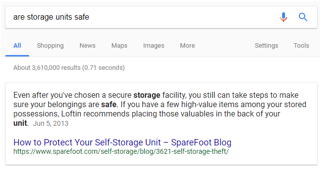 SERP for are storage units safe