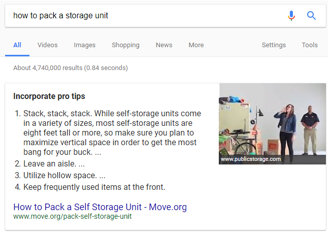 Answer Box for how to pack a storage unit