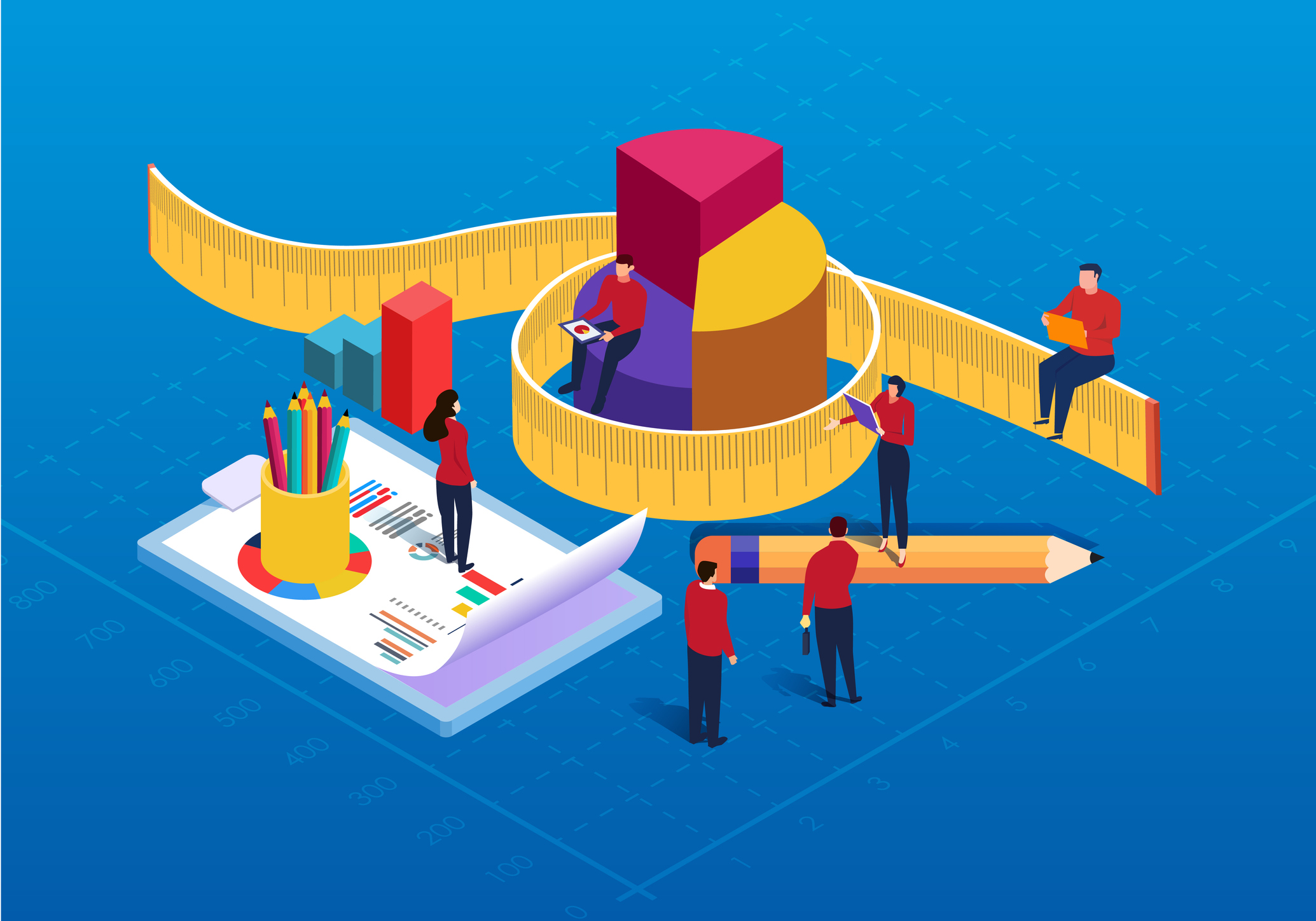 Cartoon graphic of people sitting on a ruler