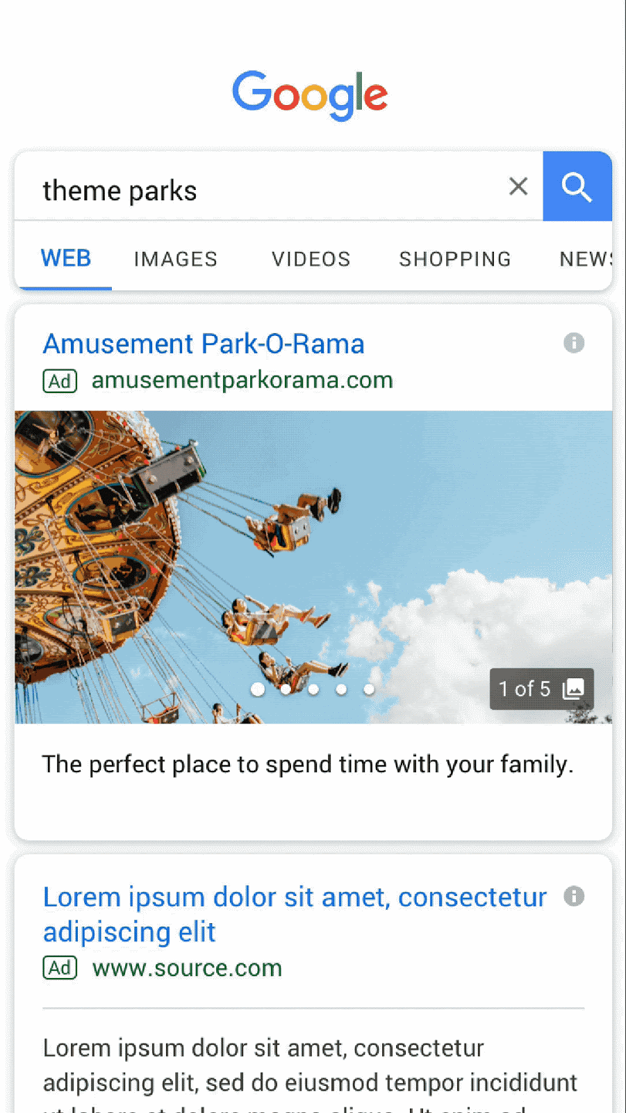 A Gallery Ad showing multiple pictures of a theme park one after another.