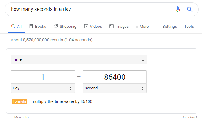 SERP result showing a quick answer to a simple math question