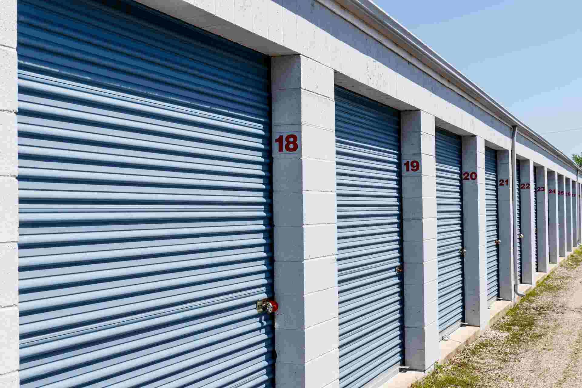 Row of storage unit doors.