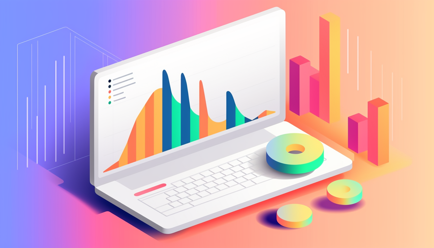 An illustration of a laptop with a graph on it.