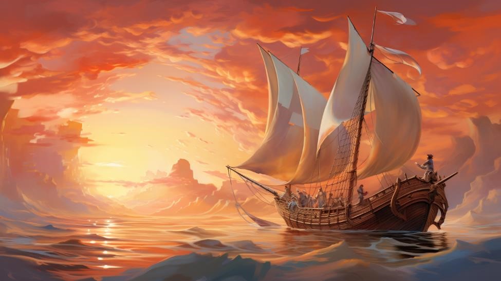 AI art of a boat during the sunset