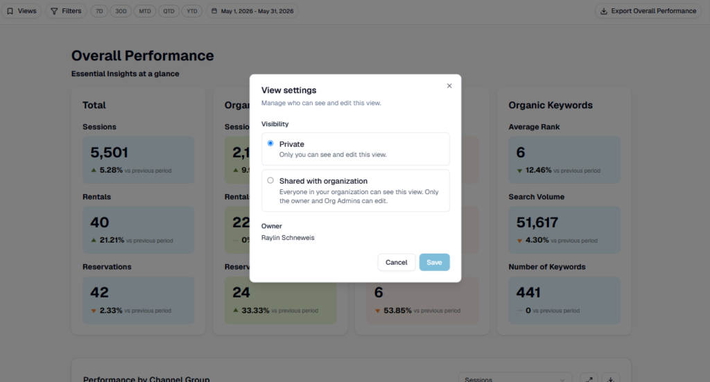 Screenshot of Saved View Settings
