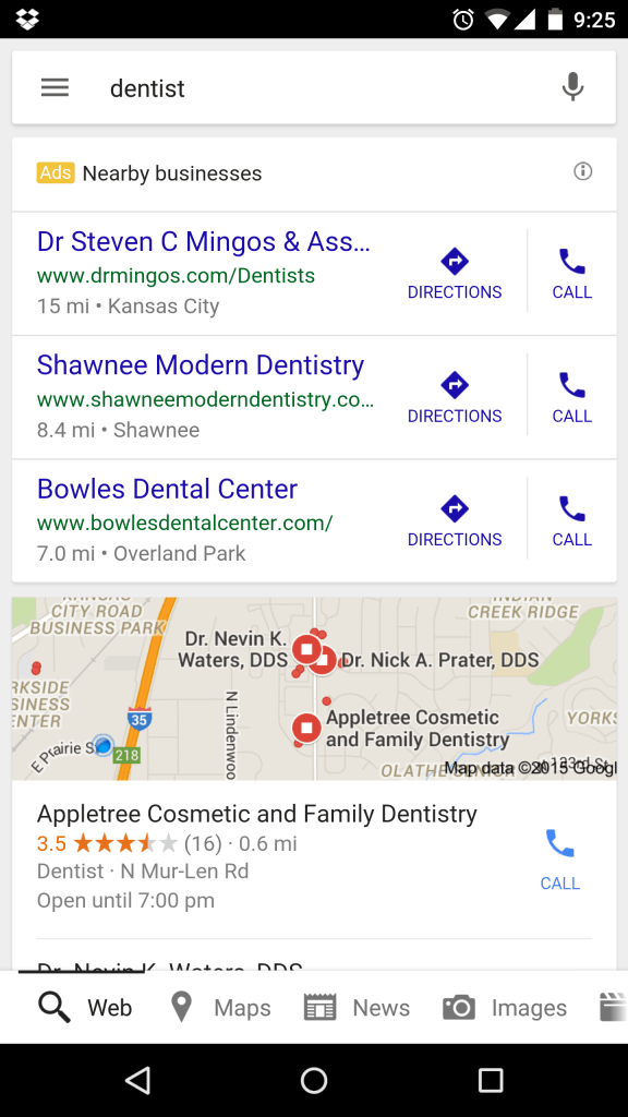 Google mobile AdWords for local businesses, screenshot taken on Nexus 6.