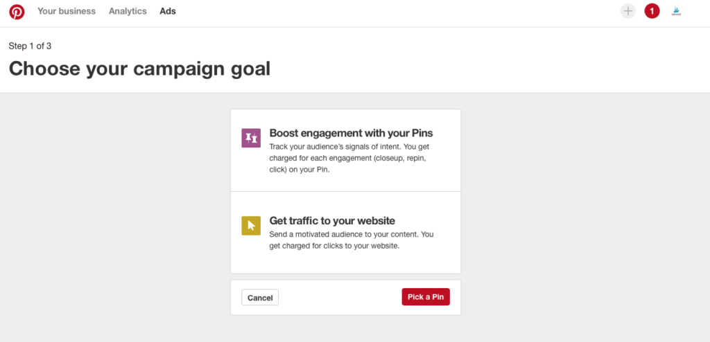 Pinterest - Choose Your Campaign Goal