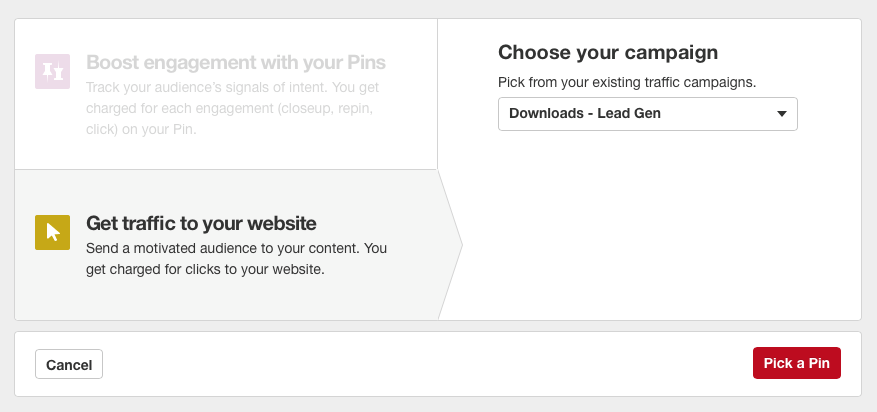 Pinterest- Choose Your Campaign