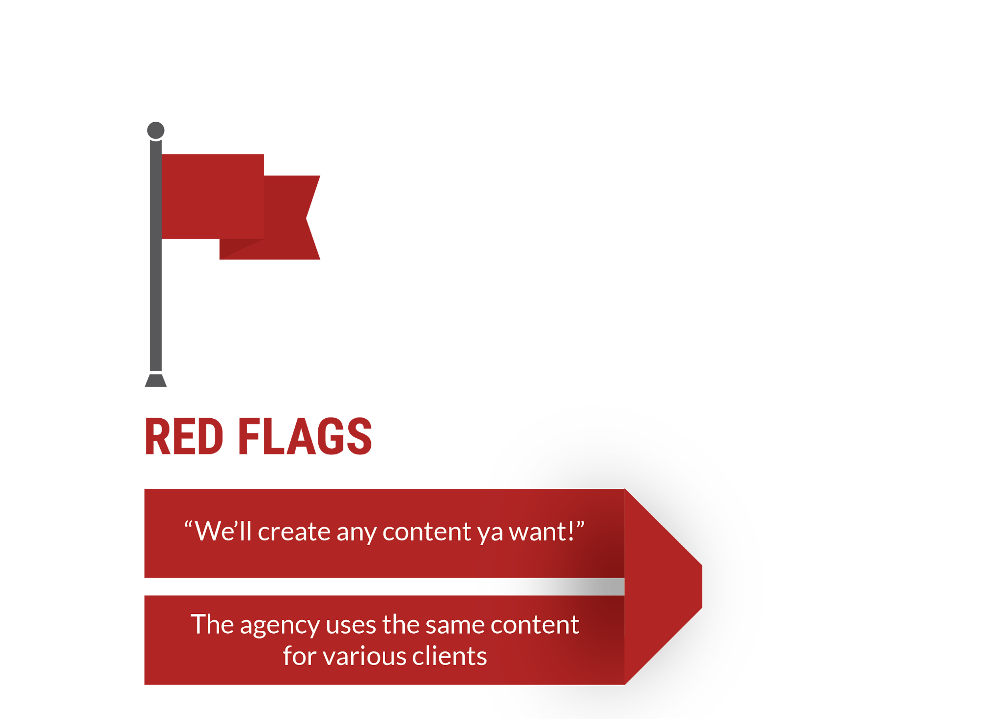 red flags: we'll create any content ya want! The agency uses the same content for various clients