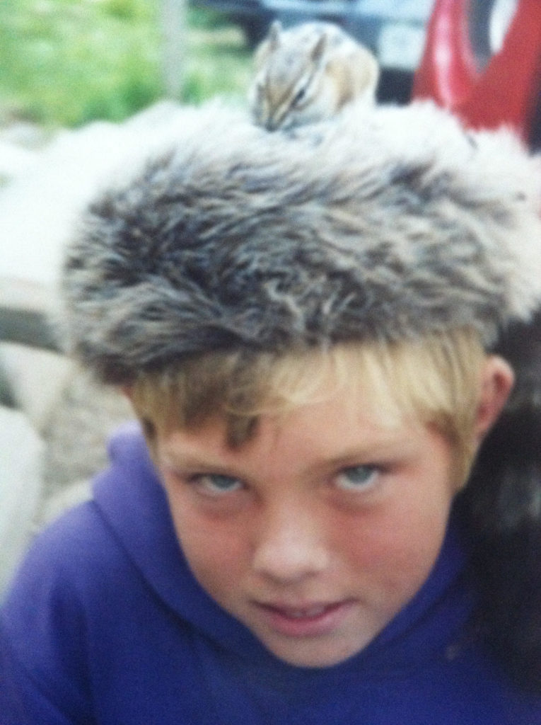 young Chris Garten with chipmunk on head